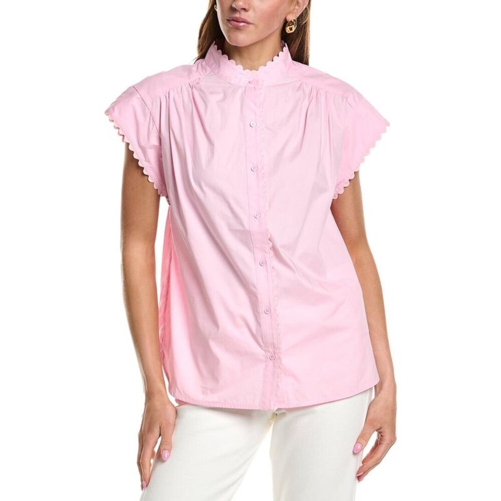 English Factory Womens Ric Rac Detailed Short Sleeve Shirt, Pink
